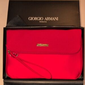 Giorgio Armani Beauty - Vibrant Red Wristlet Clutch Or Cosmetics Bag